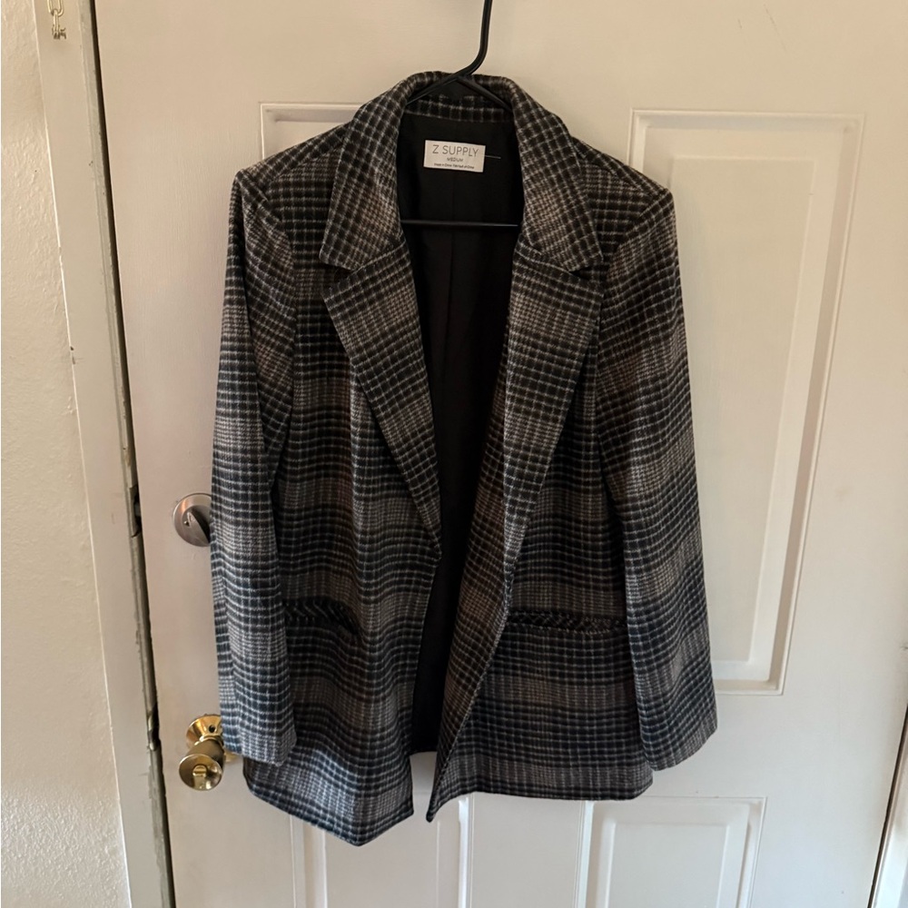 Z Supply Women's Charcoal Plaid Blazer